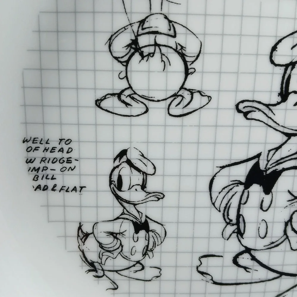 Disney Donald Duck Pasta‎ Bowl White Ceramic Sketch Grid Design Animator Notes